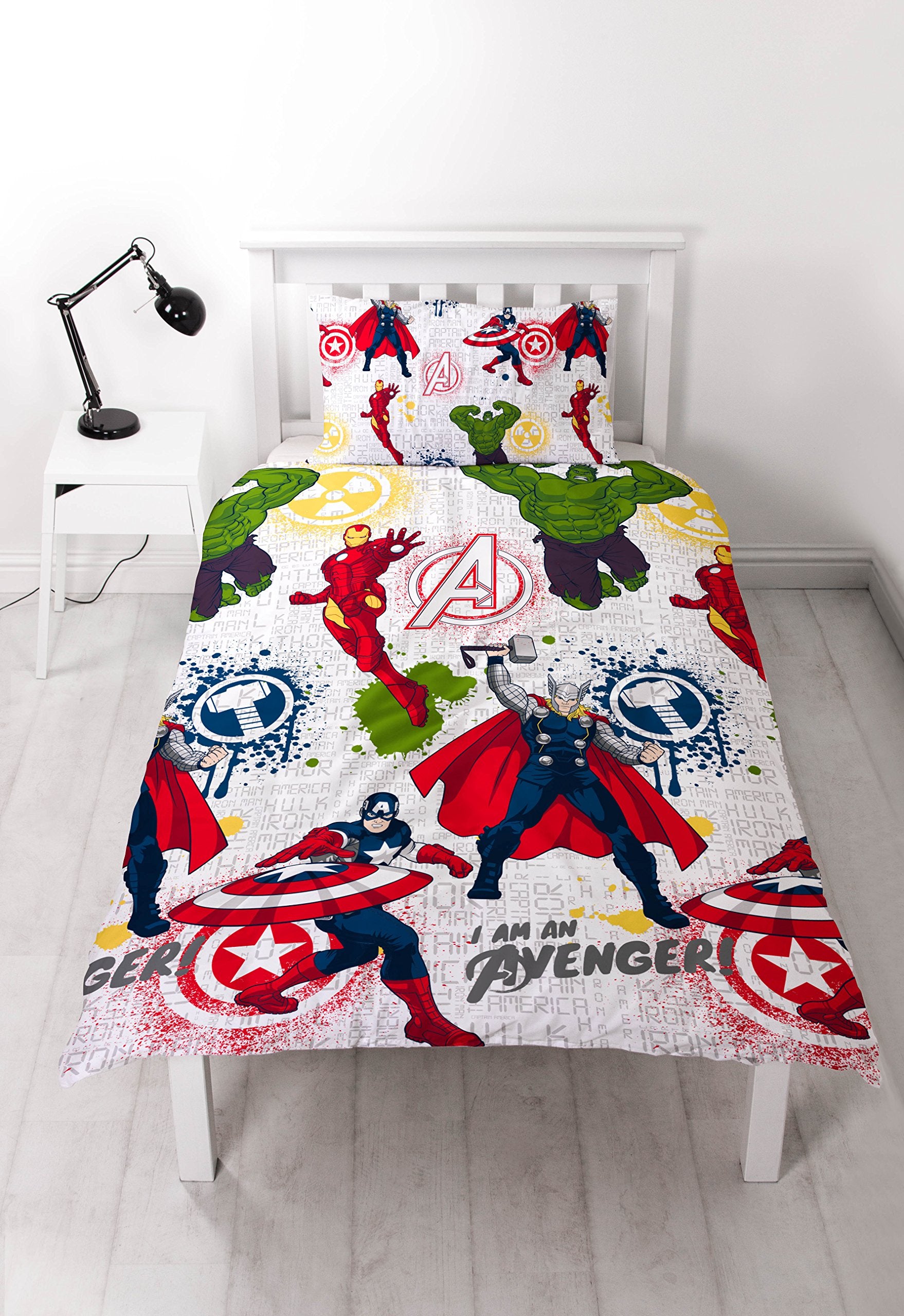 DISNEY MARVEL AVENGERS Marvel Avengers 'Mission' Single Duvet Set-Repeat Print Design, Microfibre, Multicolour