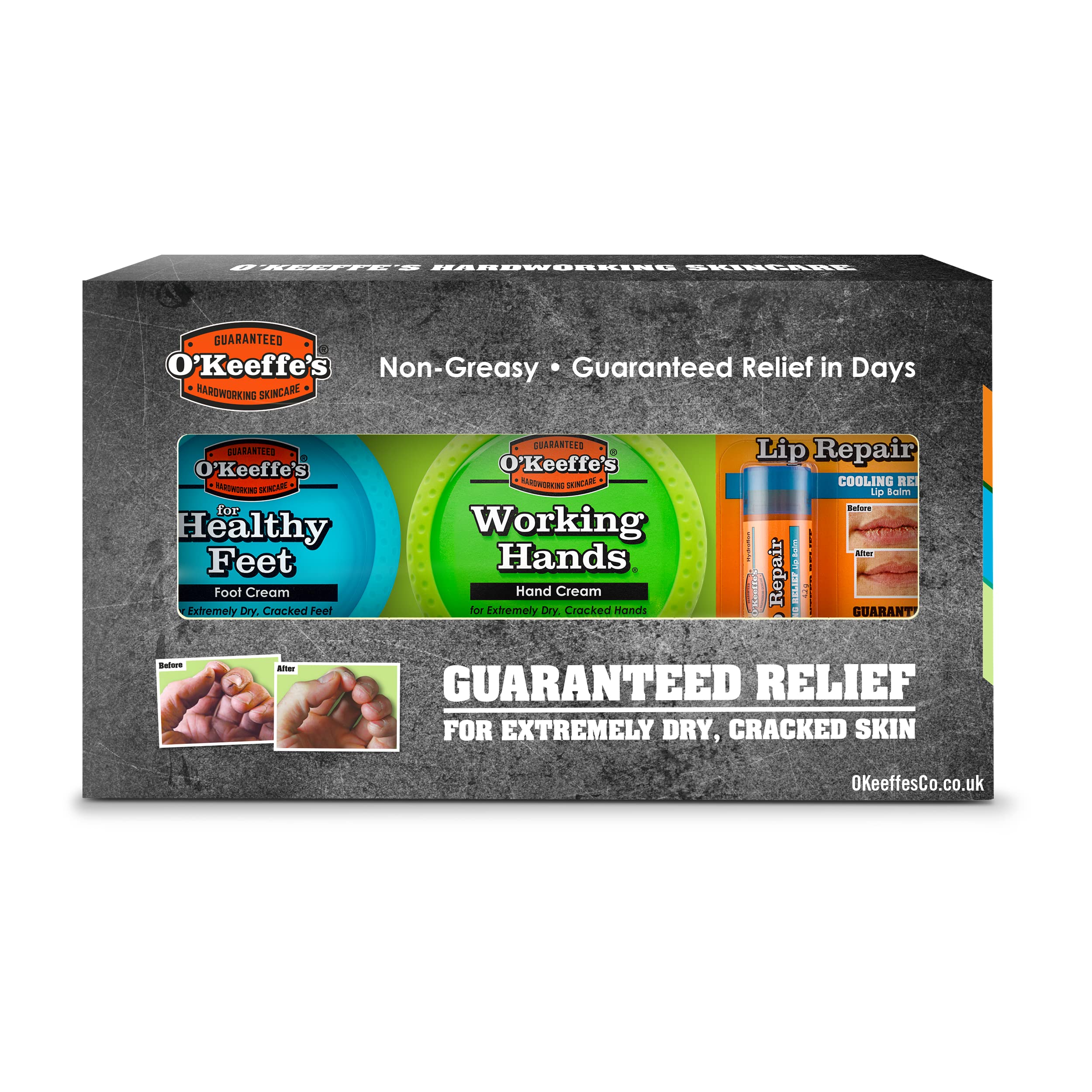 O’Keeffe’s Skincare Giftpack - Working Hands 96g, Healthy Feet 91g and Lip Repair 4.2g