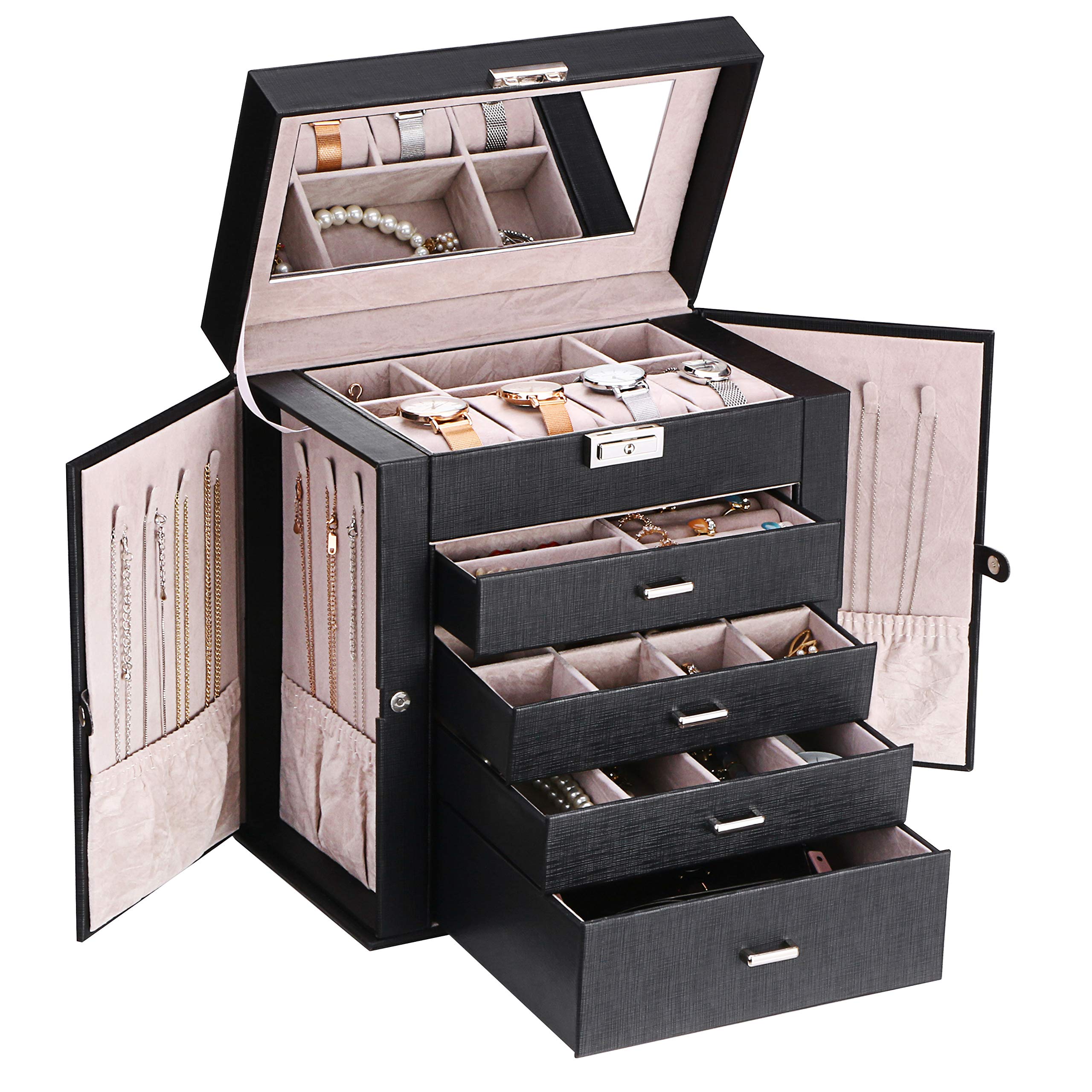 ANWBROAD Jewelry Box with Removable Drawers for Women Large Jewelry Organizer in Different Ways for All Your Jewelry Sturdy Jewelry Case JJB003