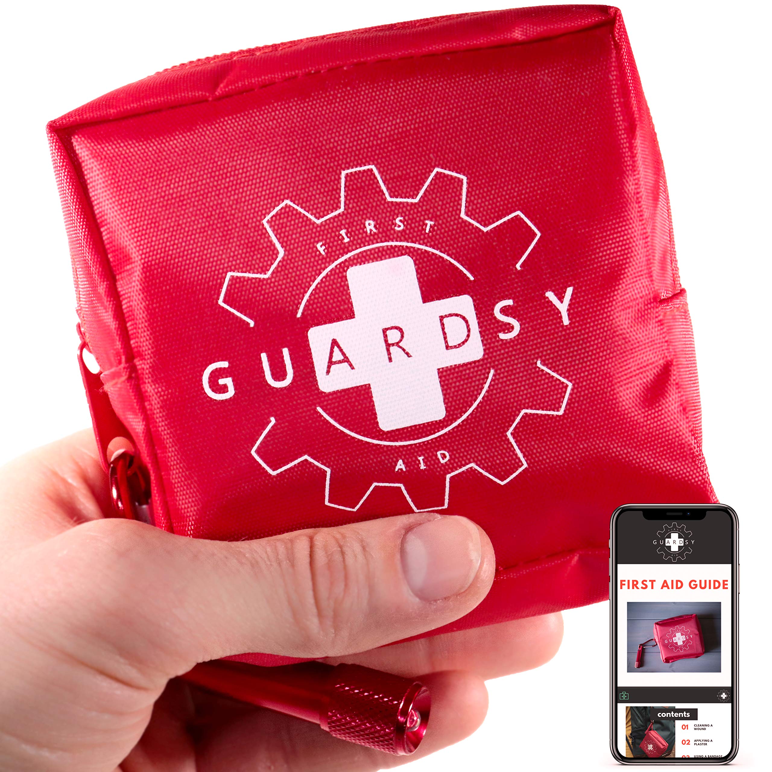 Guardsy Mini First Aid Kit | Compact Small Medical Emergency Survival Kit perfect for Car, Travel, Hiking, Camping, Outdoor, Cycling, Running, Home, Vehicle, Sports. With Digital First Aid Guide app