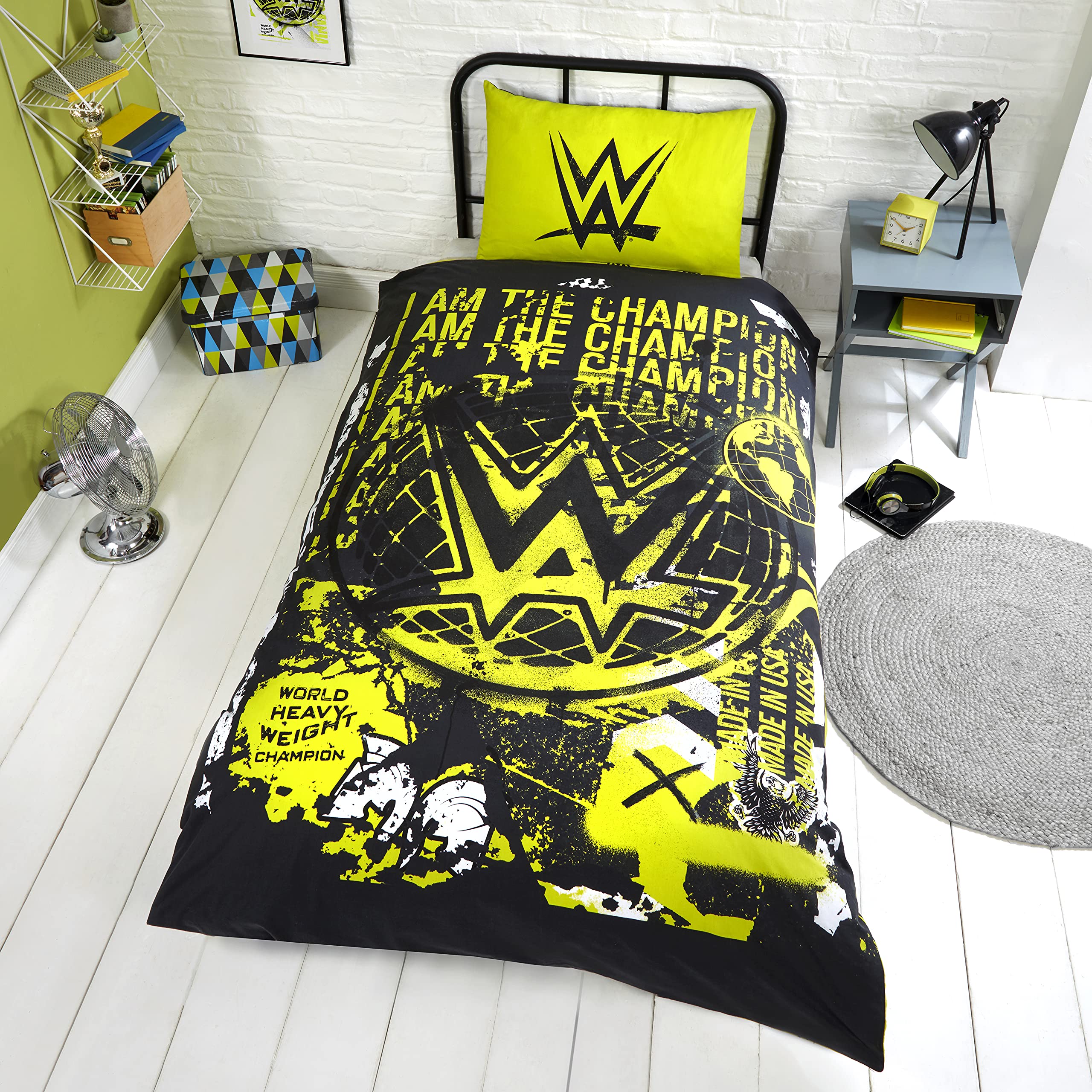 Coco Moon WWE Graffiti Kids Single Or Double Bed Duvet Bedding Set Genuine Wrestling Bedroom Merchandise (Single)