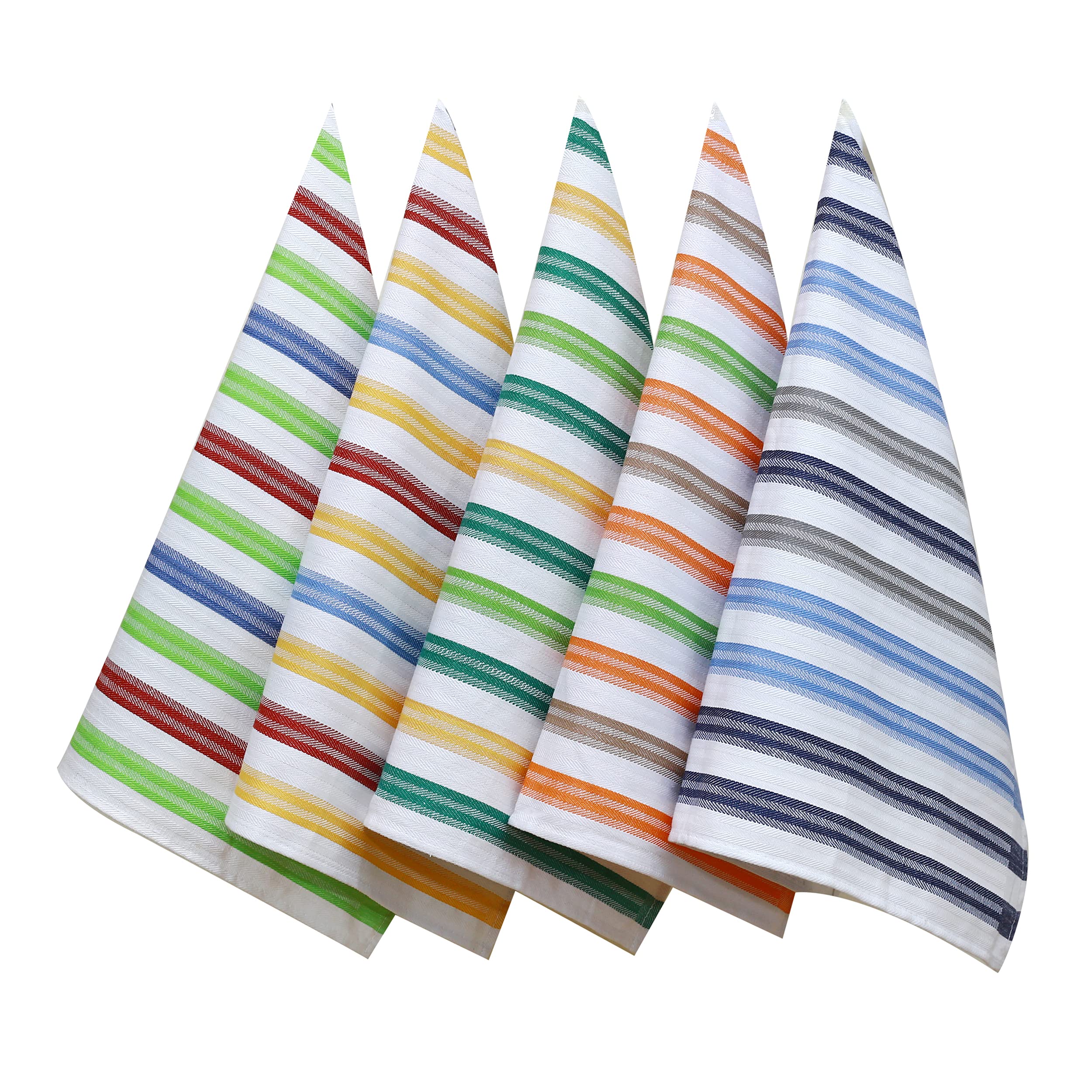 100% Cotton Tea Towels with Hanging Loop | 70 cm x 50 cm | Scratch Free, Machine Washable Dish Towels for drying dishes | Lint-Free, Super Absorbent Stripe Kitchen Towels (5 Pack)