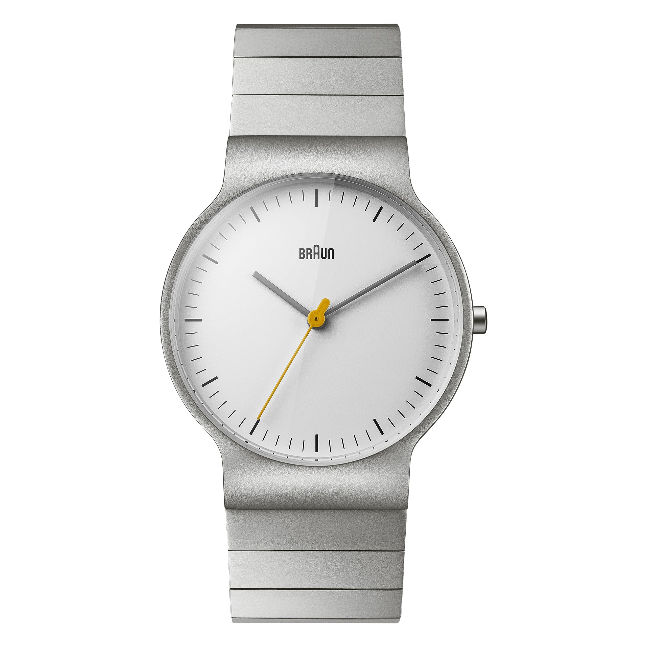 Braun Men's Quartz Watch with White Dial Analogue Display and Silver Stainless Steel Bracelet BN0211SLBTG