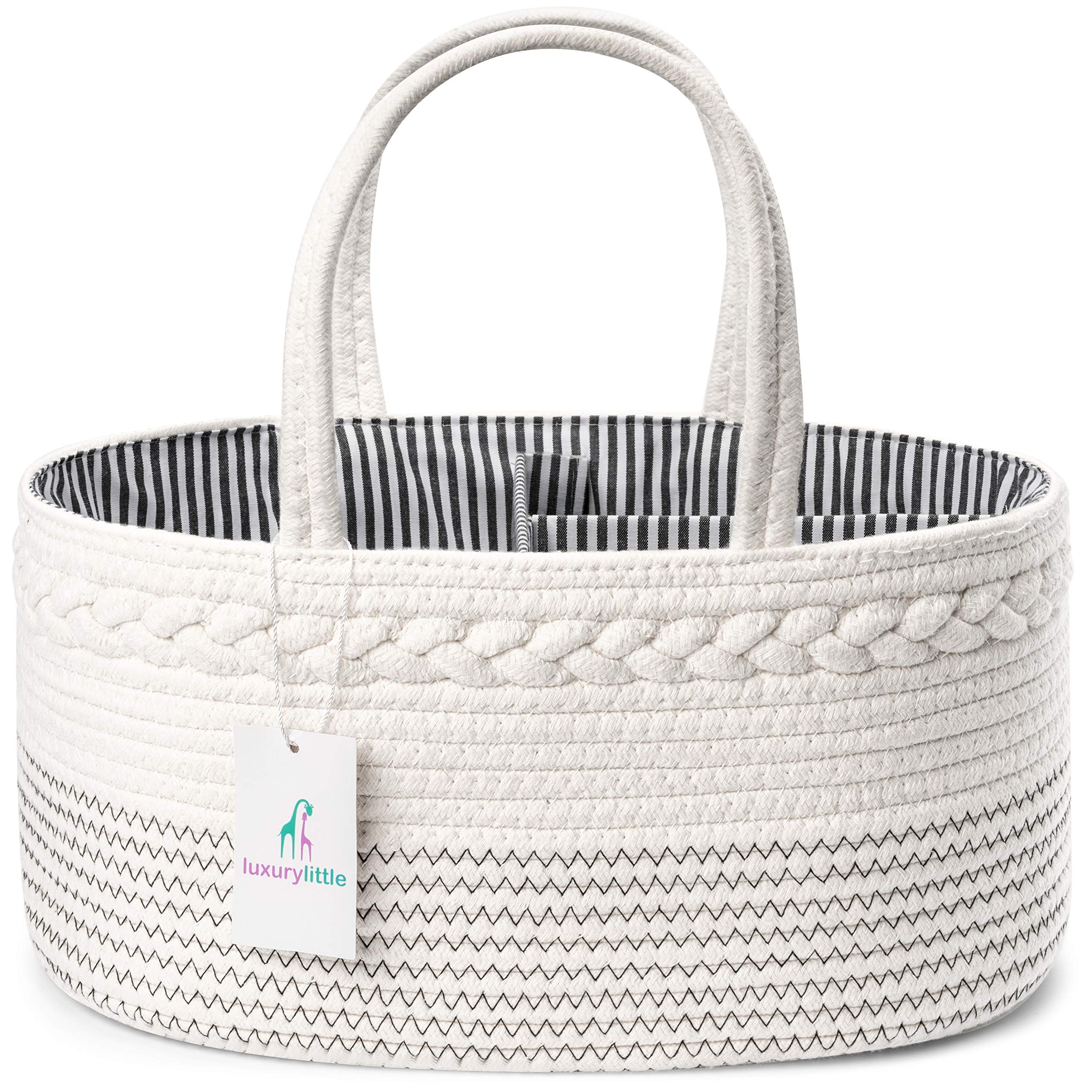 Luxury Little Baby Nappy Caddy Organiser — Extra Large Cotton Rope Diaper Changing Bag with Removable Inserts — The Perfect Basket for New Mums & Parents