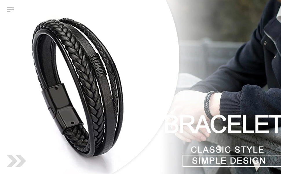 Branets Mens Bracelet Cowhide Leather Genuine Unisex Cuff Wrap Bracelet Braided Multilayer Magnetic Clasp Rope Wristband Bracelet for Men and Women