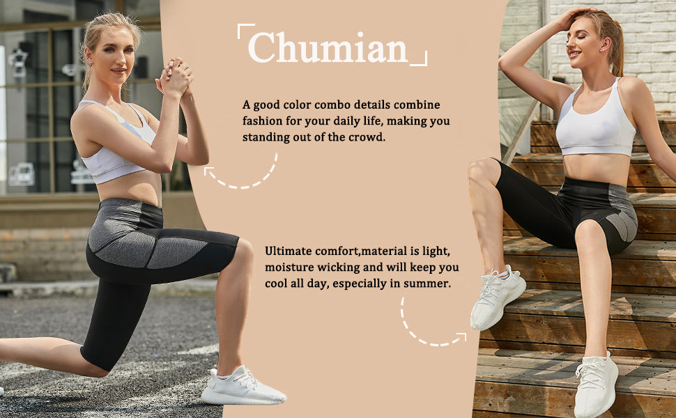 Chumian Women’s Yoga Pants high Waist Tummy Control with Pockets Workout Leggings Cropped for Gym Exercise Fitness Running Sports