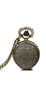 JewelryWe Blue Night Owl Quartz Pocket Watch Pendant 31" Chain Necklace (with Gift Bag)