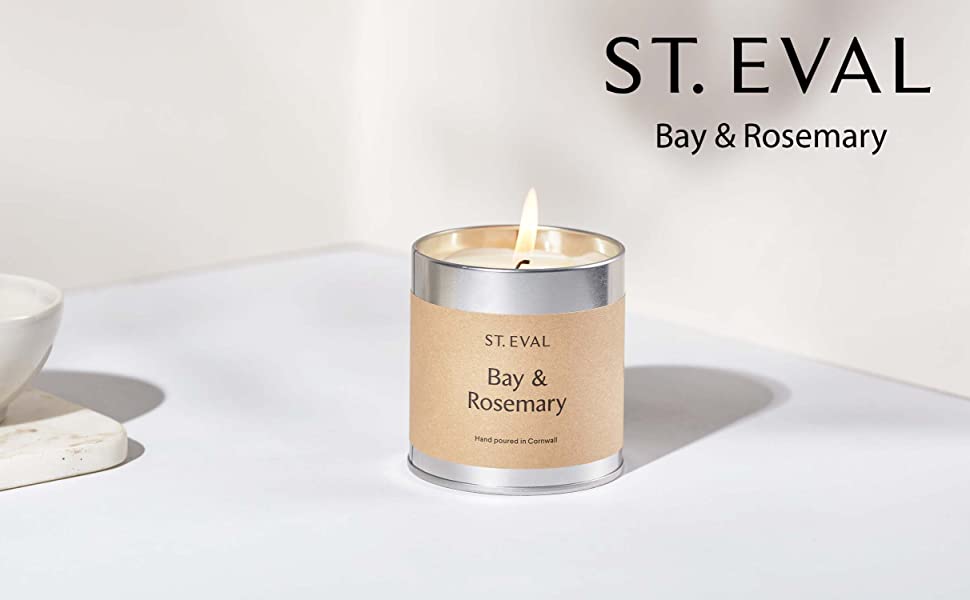 St Eval Bay & Rosemary Scented Tin Candle - Wax - Refreshing Fragrance - Refreshing Blend of Cool Bay Leaf and Herbal Rosemary - Made in Cornwall
