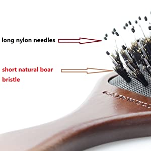 NATURAL BOAR BRISTLE PADDLE HAIR BRUSH - Easily detangles hair, massages scalp and keeps hair naturally oiled and conditioned - Suitable for all hair types and length - GAINWELL