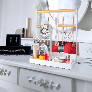 Qulable Hanging Jewellery Organiser Necklace Bracelet Wardrobe Storage Organiser Earrings Accessory Holder with Hangers (As Shown)