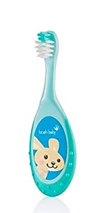 Brush-Baby BabySonic Kids Electric Toothbrush, Stage 2-First Teeth, 0-36 Months, LED Light, Soft Vibrations, 2-min Timer & Sucker Base, Teal, Includes 2 Brush Heads & 1 AAA Battery
