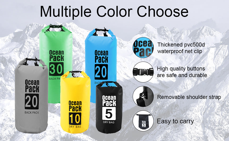 Dry Bag Waterproof Backpack, 30L Roll Top Float Lightweight Dry Bags Shoulder Strap Backpack, 500D Tarpaulin Wet Bag for Travelling Fishing Cycling Kayaking Swimming Boating