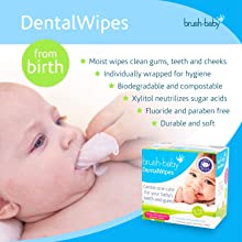 Brush-Baby DentalWipes for Babies, Stage 1 Birth, First Teeth, Suitable from 0-16 Months, Soft & Gently Clean Your Baby’s Mouth, Gums and Tongue, Individually Wrapped, White, 28 Count