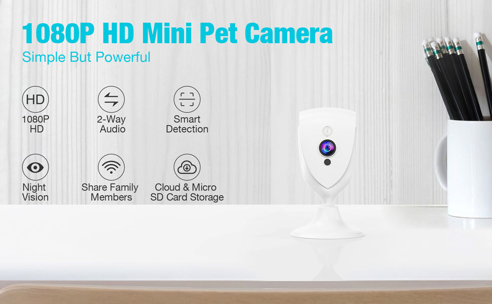 Pet Camera,1080P Mini Baby Monitor with Camera and Audio,Night Vision, 2-Way Audio,Motion Alarm for Home Security Camera,Watch Live Streaming Video Anywhere,Cloud Storage,Work with 2.4G WiFi