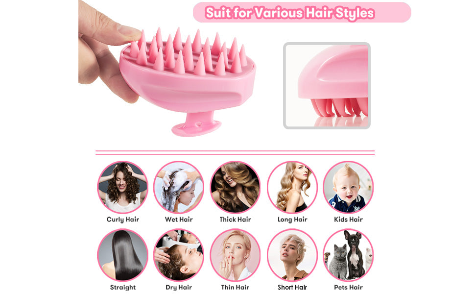 Scalp Massager, Soft Silicone Shampoo Brush Hair Scrub Brush for Wet and Dry Hair Head Massager Clean Hair, Reduce Dandruff, Massage Scalp, Promote Hair Growth, Pink