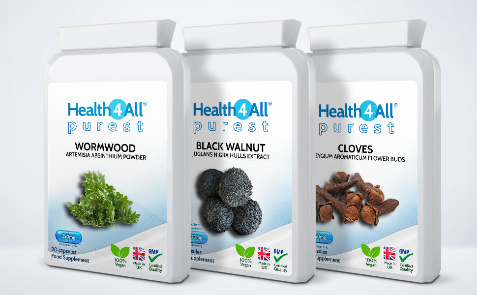 Wormwood, Black Walnut, Cloves Digestive Health Set 3x90 Capsules. Vegan. Purest - no additives. Made by Health4All
