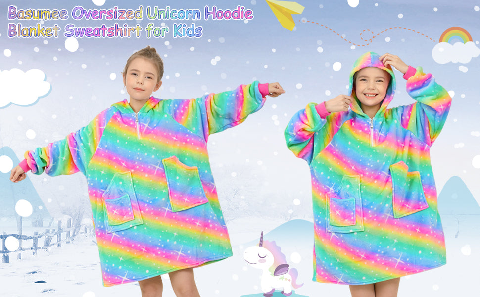 Basumee Oversized Hoodie Blanket Sweatshirt for Kids Giant Hoodie Sweatshirt Blankets with Pocket for Girls