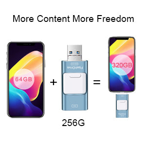 Sunany 256GB USB Flash Drive, Photo Memory Stick External Storage Thumb Drive Compatible with Phone, Pad, Android, Tablet, PC, Computer, Devices with Micro USB 3.0, OTG, IOS, Type C (Blue)