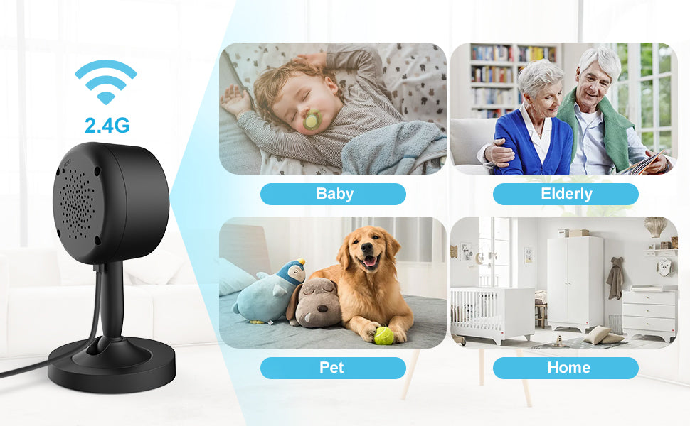 Rbcior Security Camera Indoor, 1080P Wifi Camera Indoor Baby Monitor with App, IR Night Vision, 2-Way Audio, Human Motion Detection, Home Security Camera for Dog/Pet/Elderly, Works with Alexa