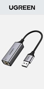 UGREEN Ethernet Adapter for Cast Dongle and TV Stick USB to RJ45 Lan Network Adaptor with Micro USB Connector and USB 2.0 Power Cable for Power Supply