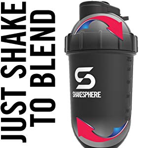 ShakeSphere Tumbler: Protein Shaker Bottle, 700ml - Capsule Shape Mixing - Easy Clean Up - No Blending Ball or Whisk Needed - BPA Free - Mix & Drink Shakes, Smoothies, More - Matte Black/Black Logo