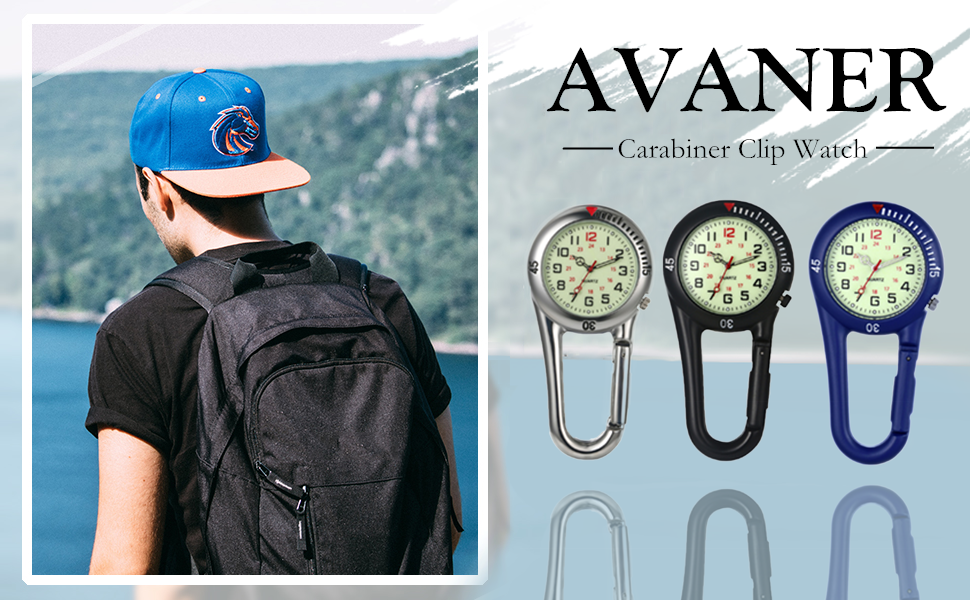 Avaner Men's Fob Watch Carabiner Clip Watch Backpack Belt Pocket Watch with Luminous Dial for Hiking or Climbing