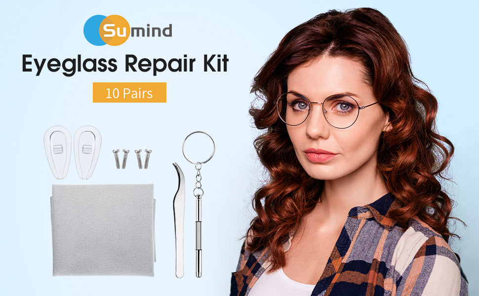 Eyeglass Repair Kit 10 Pairs Air Chamber Nose Pads Silicone Screw-in Eyewear Nose Pads with Screws Tweezer and Cleaning Cloth (13 mm)