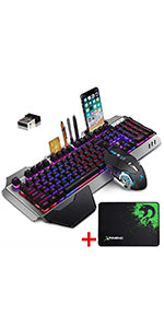 Wired Gaming Keyboard Mouse Combo Rainbow Backlit 104 Keys Full Anti-ghosting Gamer Keyboard + 2400DPI Adjust 4 Buttons Usb Optical Game Mouse Mousepad Compatible for PC Laptop Gamer Office Typists