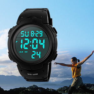 Mens Sports Digital Watches - Outdoor Waterproof Sport Watch with Alarm/Timer Big Face Military Wrist Watches with LED Backlight for Running Men - Black by VDSOW