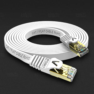 Veetop 20m/65ft Flat CAT7 High Speed 10Gbps RJ45 Cat 7 Ethernet cables LAN Networking Cable with STP Copper Wires Shielded & Gold Plated Connector for Computer Laptop Router Patch Modem Switch Box (White)