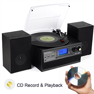 DIGITNOW! Bluetooth Viny Record Player, Turntable for CD, Cassette, AM/FM Radio and Aux in, USB port and SD Encoding, Remote Control, with Standalone Stereo Speakers