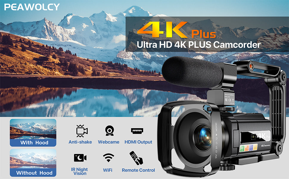 4K Video Camera Camcorder Ultra HD 48MP WiFi IR Night Vision Vlogging Camera for YouTube,16X Digital Zoom 3" IPS 270°Rotatable Touch Screen Camera Recorder with Microphone,Remote,Lens Hood