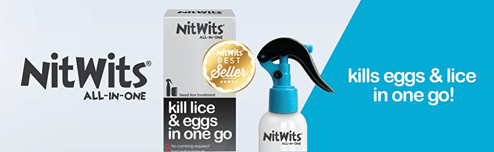 NitWits All-In-One Head Lice Treatment Spray, Kills Nits & Eggs, Includes Lice Spray 120ml & Nit Comb