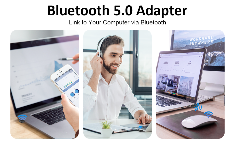 5.0 Bluetooth Adapter for PC, 3Mbps Bluetooth Dongle for PC windows 11/10/8.1/8/7, LinKAVEniR Dual Mode Bluetooth Network Adapters for Speakers/Headphones/Keyboards/Headsets/Printers/etc