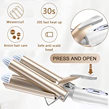 Ten-Tatent Hair Waver,3 Barrel Hair Curler Curling Iron 25mm with 2 Temperature Control 30s Quick Heating for Long or Short Hair Styling, with Heat Resistant Glove(Gold)…