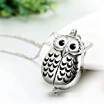 JewelryWe Blue Night Owl Quartz Pocket Watch Pendant 31" Chain Necklace (with Gift Bag)