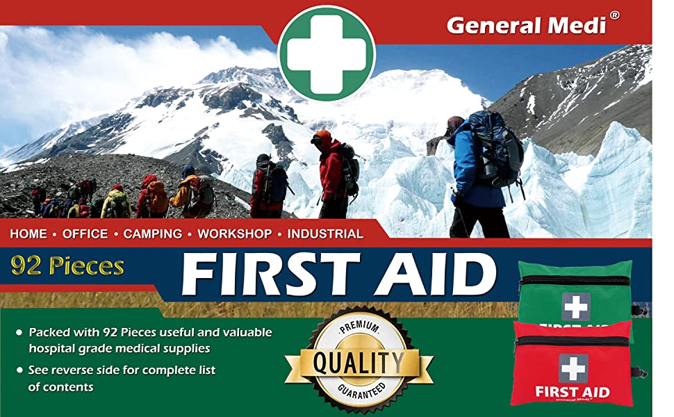 Mini First Aid Kit, 92 Pieces Small First Aid Kit - Includes Emergency Foil Blanket, Scissors for Travel, Home, Office, Vehicle, Camping, Workplace & Outdoor (Green)
