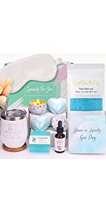 Pamper Gifts for Women Birthday, Sleep & Relax Relaxation Bath Gifts Set for Her, Mum Self Care Pamper Hamper with Lavender Essential Oil, Bath bomb, Bath Salt, Soap, Candle, Wine Tumbler, Sleep Mask