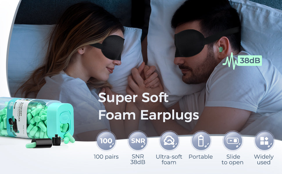 Wowteech Super Soft Foam Ear Plugs,38dB Highest SNR Noise Cancelling ,100 Pairs Resuable Earplugs Comfortable for Sleeping, Snoring, Studying, Travel, Loud Noise, Yard Work,Fireworks,Mint Green