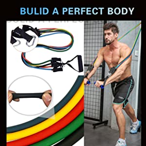 Exercise Resistance Bands Set 11 Pack, Fitness Resistance Bands Including 5 Stackable With Door Anchor, 2 Foam Handle, Ankle Straps for Resistance Training, Physical Therapy, Home Workout, Yoga