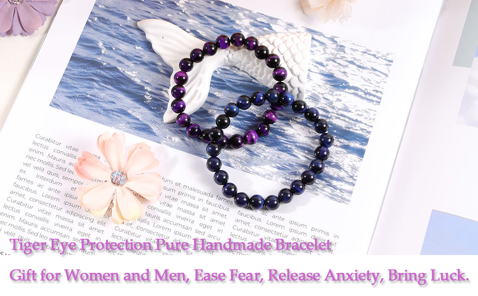 MILAKOO 8mm Tiger Eye Bracelet Elastic Yoga Healing Energy Men Women Stretch Bracelet