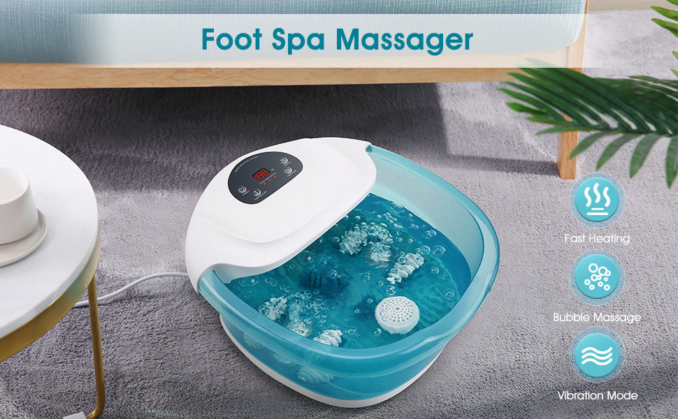 Foot Spa Foot Bath Massager with Heat Bubble Vibration and Temperature Control, 3 in 1 Multifunction Feet Pedicure Soak with 4 Masssage Rollers