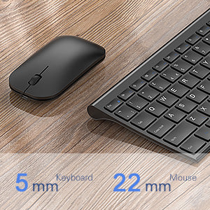 Rechargeable Wireless Keyboard Mouse, Seenda Slim Thin Keyboard and Mouse Set with Long Battery Life QWERTY UK Layout for Windows PC Laptop Computer-Black