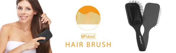 BFWood Medium Detangling Paddle Hairbrush, Great on Wet or Dry Hair, for Women, Men and Kids, No More Tangle Hair Brush for Long Thick Thin Curly Natural Hair (Matte Black)