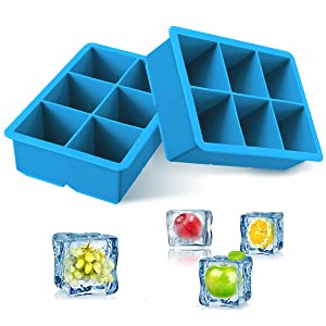iNeibo Kitchen Whiskey Squares Silicone Ice Cube Tray - Make 6 Large 2 Inch Cubes The Perfect Size for Any Glass (Blue)
