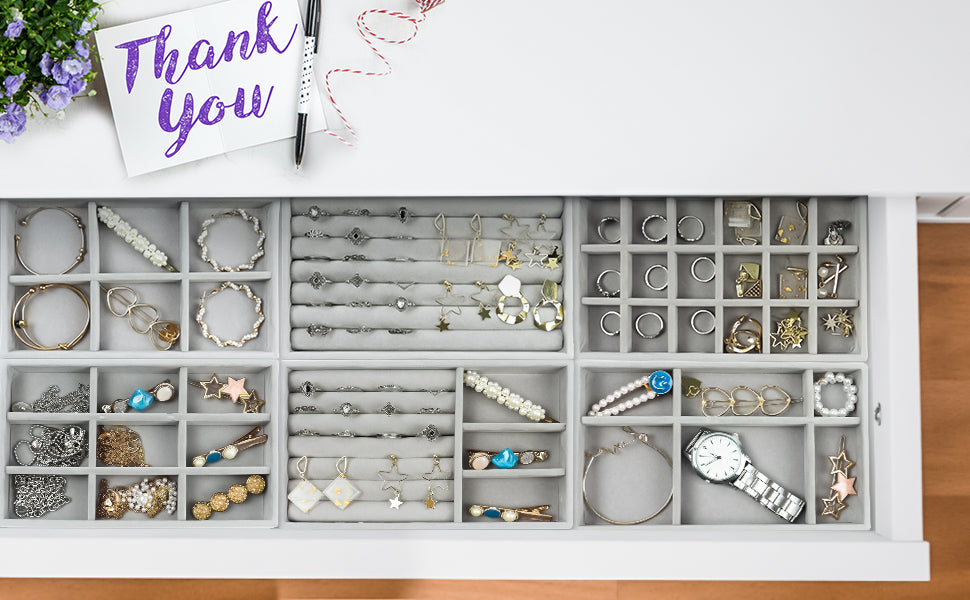 8 PC Velvet Flocking Jewelry Trays,Jewellery Organiser for Bracelets,Necklaces,Earrings, Rings,Watches, Sunglasses,Jewellery Organiser for Drawer for Birthday Gift