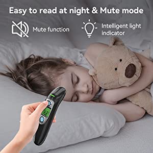 Thermometer for Adults and Baby, No Touch Forehead and Ear Thermometer, Infrared Digital Thermometer with Fever Indicator, Memory Recall, LCD Screen Functions, Instant Accurate Reading and Easy to Use