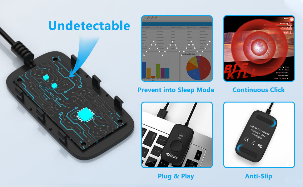 Cloudeck Mouse Jiggler, USB Port Driver-Free Mouse Mover and Auto Clicker 2 in 1, Undetectable by IT Department, Simulate Mouse Movement to Prevent Computer into Sleep Mode