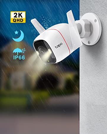 TP-Link Tapo Outdoor Security Camera / CCTV, Weatherproof, No Hub Required, Works with Alexa&Google Home, 3MP High Definition, Built-in Siren with Night Vision, 2-way Audio, SD Storage(Tapo C310)