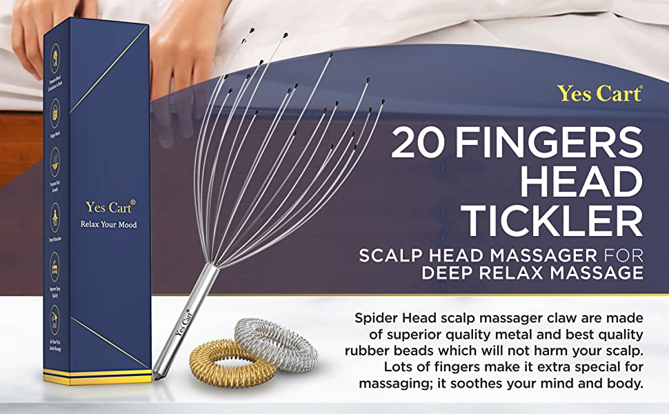 YES CART Head Massager Scalp - Deep Relaxation Tool with 20 Fingers | Manual Head Massage Tool for Hair Stimulation | Head Scratcher Massager with Safety Tips Scalp Massager